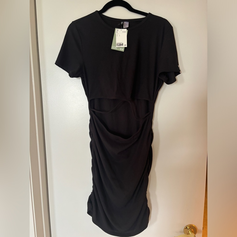 H&M Black Ruched Mini Dress
